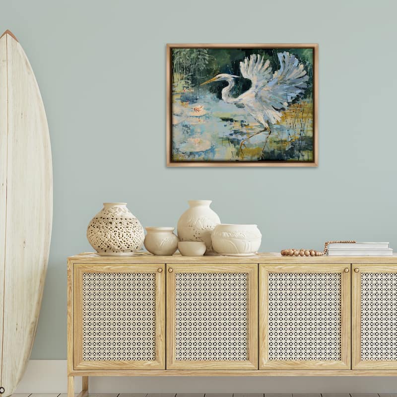 Stupell Heron with Spread Wings Framed Floater Canvas Wall Art Design By Dusza