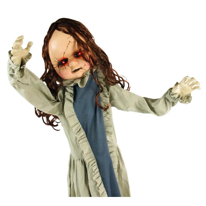 Haunted Hill Farm 5-Ft. Animatronic Zombie, Indoor/Outdoor Halloween Decoration, Flashing Red Eyes, Poseable, Battery-Operated
