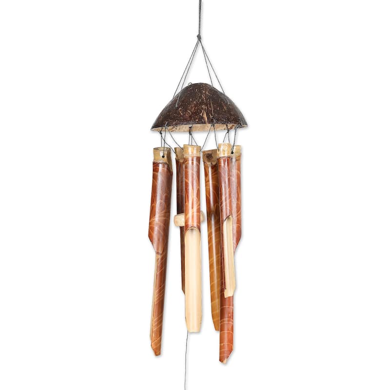 Novica Handmade Island Rhythm Bamboo And Coconut Shell Wind Chime