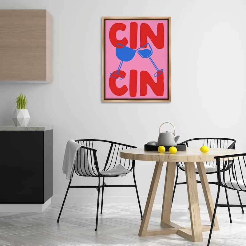 Stupell Bold Cin Cin Cheers Framed Floater Canvas Wall Art Design By House of Lulu
