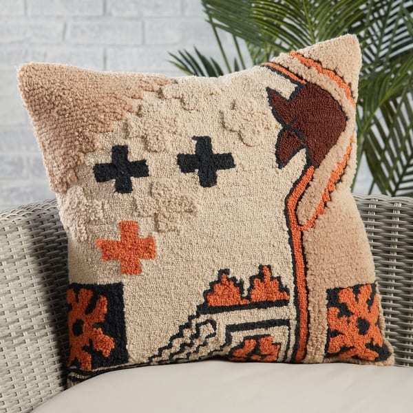 slide 1 of 4, Arlene Indoor/ Outdoor Beige/ Orange Tribal Pillow