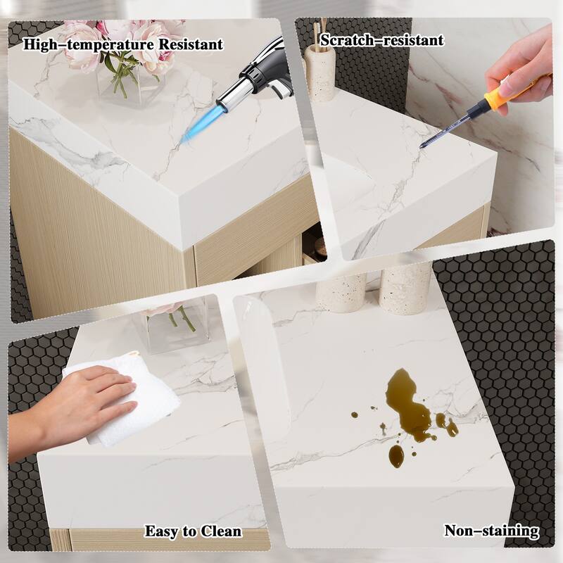 29.9" Floating Bathroom Vanity with Sintered Stone Top, Ceramic Undermount Sink, Soft-Close Drawers for Small Modern Bathrooms