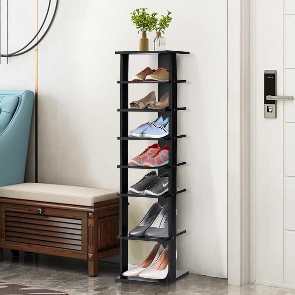 VASAGLE 5 Tier Extra Long Shoe Rack, Rustic Brown and Black, 39.4 Inches,  with 8 Side Pockets, Shoe Shelf for Closet Entry, Steel Frame, Industrial