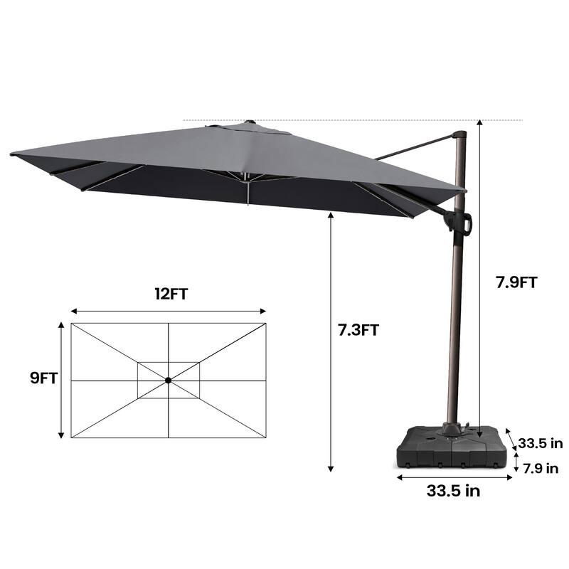Pellebant Outdoor Patio 9 FT x 12 FT Cantilever-Offset Umbrella with Base