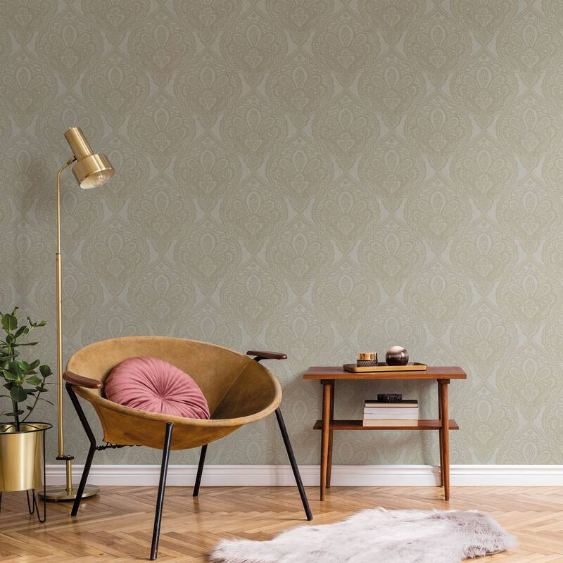 Galerie Wallcoverings Emporium 3D Embossed Mehndi Damask Non-woven Metallic Wallpaper Roll