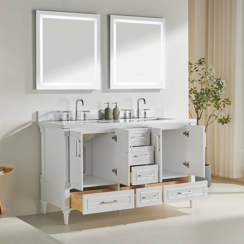 60" Freestanding Double Bathroom Vanity with Extra Black Handles