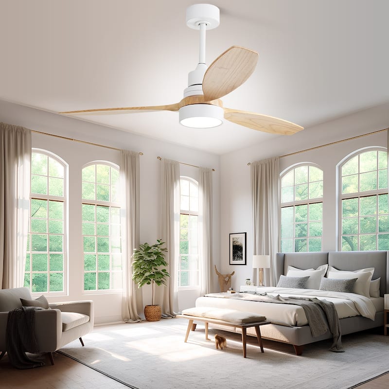 52" Wooden 6-Speed Noiceless Reversible DC Motor Ceiling Fan with Light and Remote - 52 Inch
