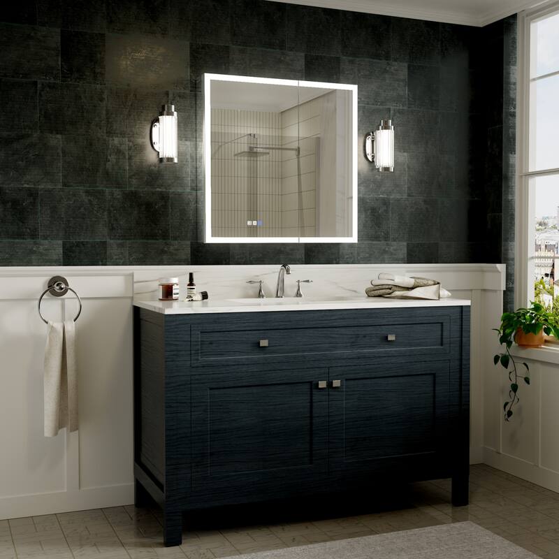 Modland 24"-30"W x 30"H LED Bathroom Medicine Cabinet with Mirror Anti-Fog,Surface or Recessed Mount