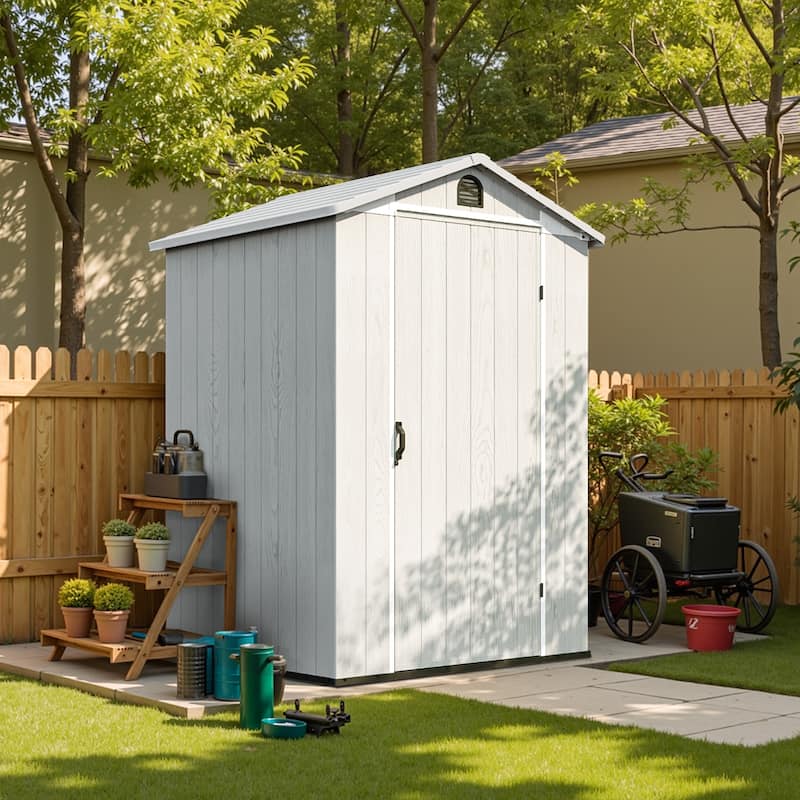 Patiowell 6'x 4' & 4'x 4' & 4'x 8' Plastic Outdoor Storage Shed, Resin Shed with Floor, White