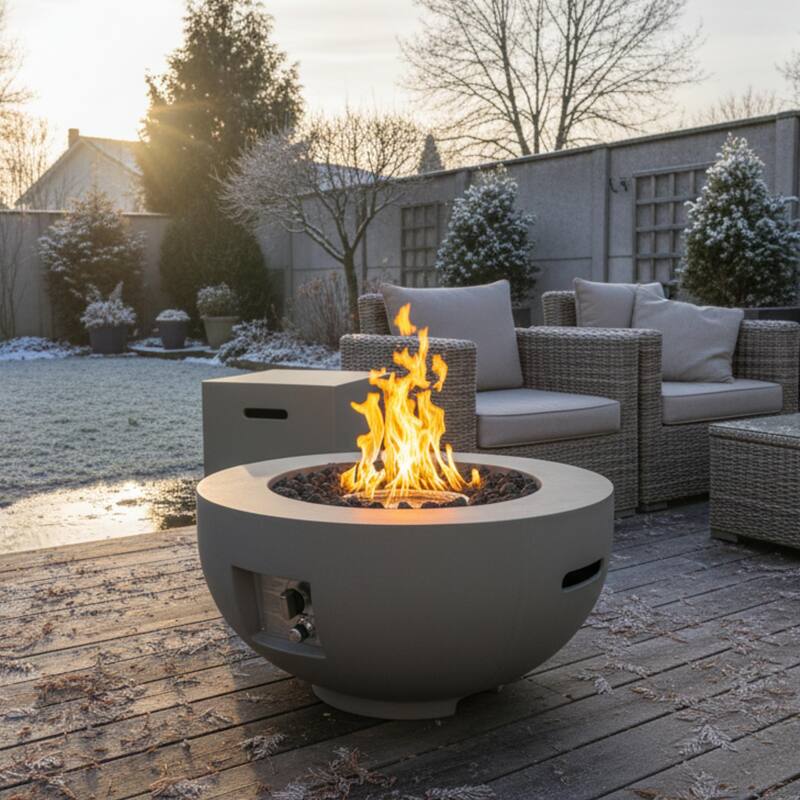 GDFStudio - 28" Outdoor Round Magnesium Oxide Fire Pit Bowl