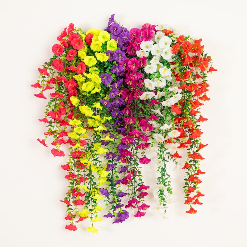 30-in UV Resistant Artificial Morning Glory Hanging Plant - Set of 6