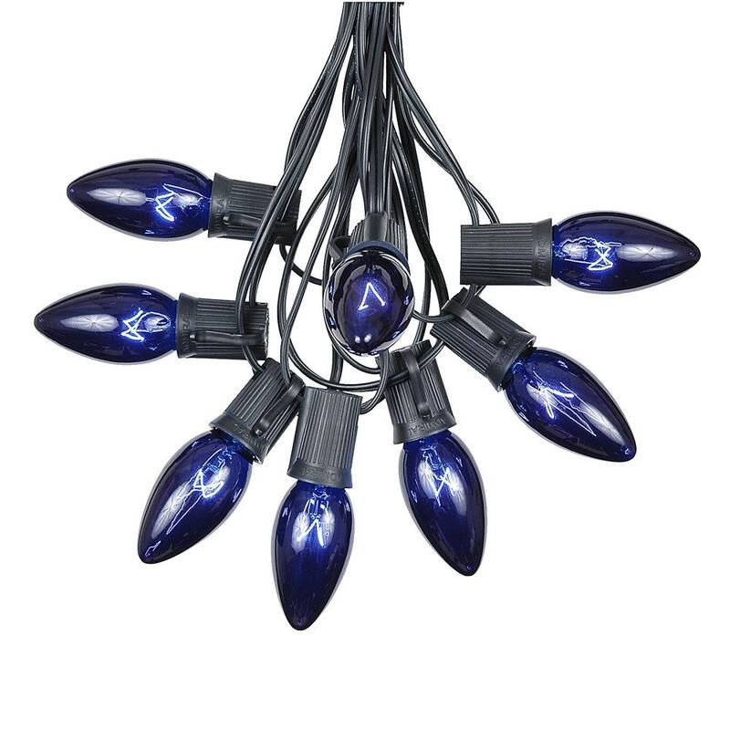 25 Foot C9 Twinkle Christmas Light Set, Hanging String Lights, Black Wire - Blue