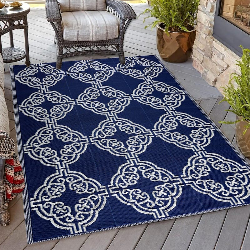 Playa Rug Outdoor Recycled Reversible Plastic Folded Mat/Rug Marrakesh Collection Lightweight & Weather, Water and UV Resistant
