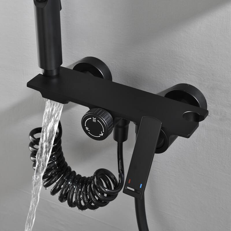 Modern Matte Black Wall Mounted Bathtub Faucet Shower System
