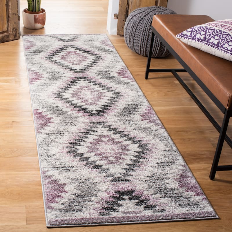 SAFAVIEH Adirondack Gjylferije Rustic Boho Tribal Rug - 2'6" x 8' Runner - Plum/Ivory
