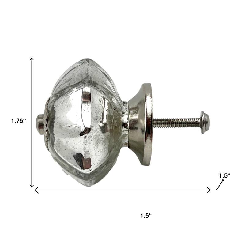 HomeRoots Set of Six Silver Glass Drawer Pull Knobs - 1.50 in. x 1.75 in. x 1.50 in.