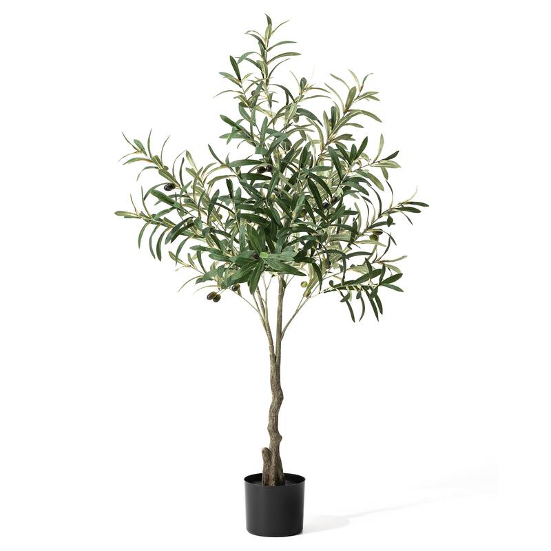 Glitzhome 3ft-6ft Set of 2 Artificial Olive Trees/ Bamboo/ Ficus with Ceramic Planters Real Touch