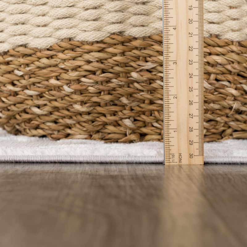 Hauteloom Calum Living Room, Bedroom Area Rug - Farmhouse - High Pile - Pink,Gray - 7'9" x 9'6"