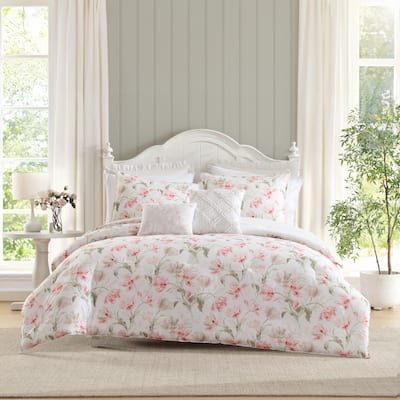 Laura Ashley Gosford Cotton Reversible Pink Comforter Bonus Set