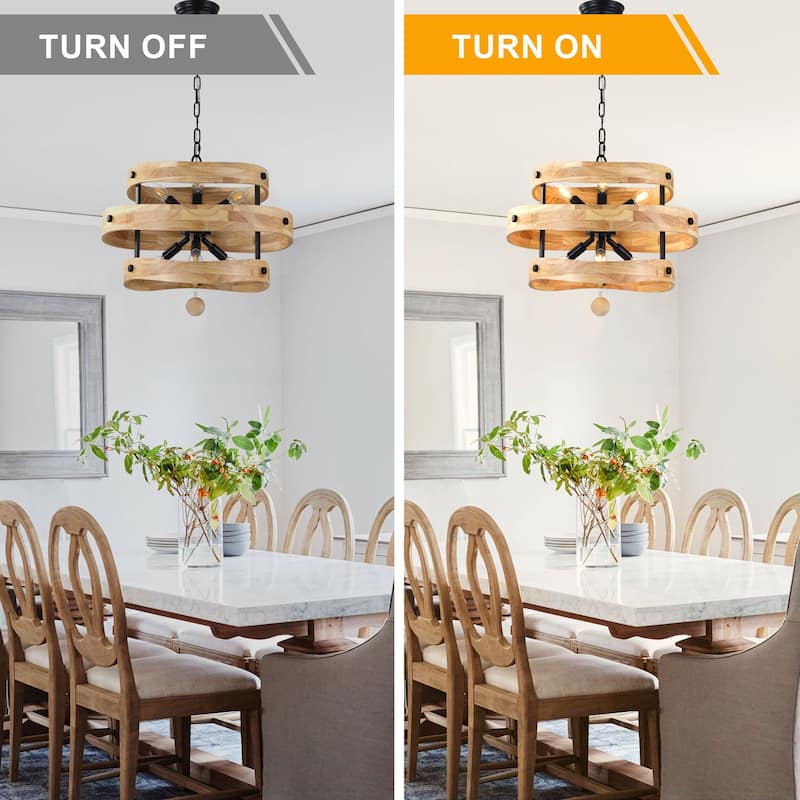 Bella Depot 20" 6-Light Solid Wood Rustic Chandelier Adjustable Pendant Light for Dining Room Bedroom