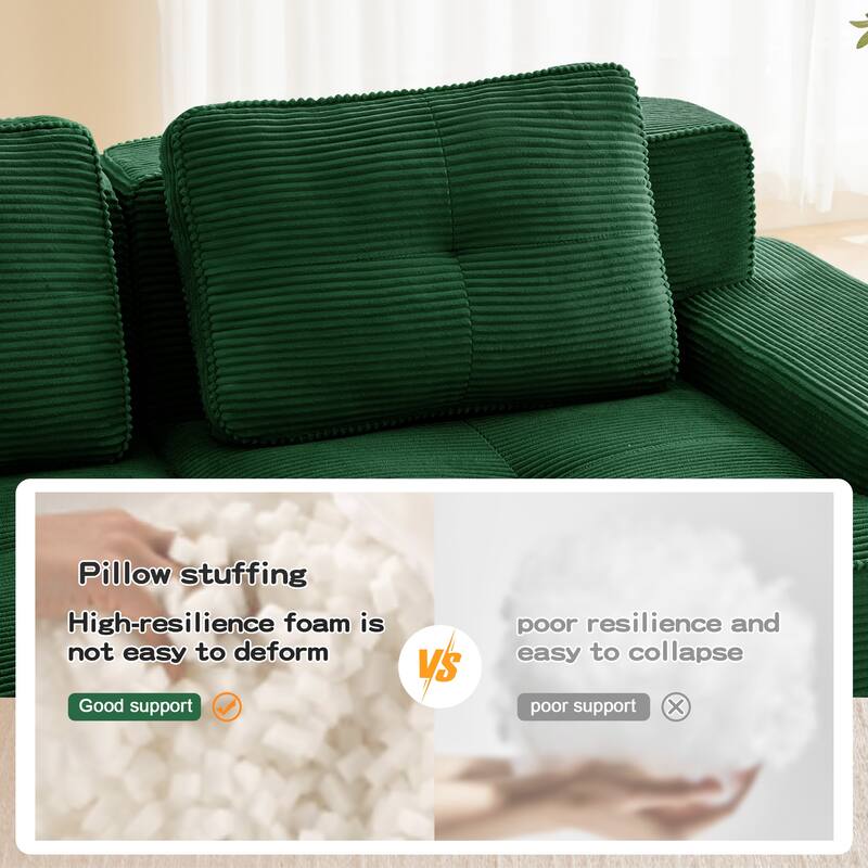 117" Floor Corduroy 3-Seater Sectional Sofa Couch with Tufted Design