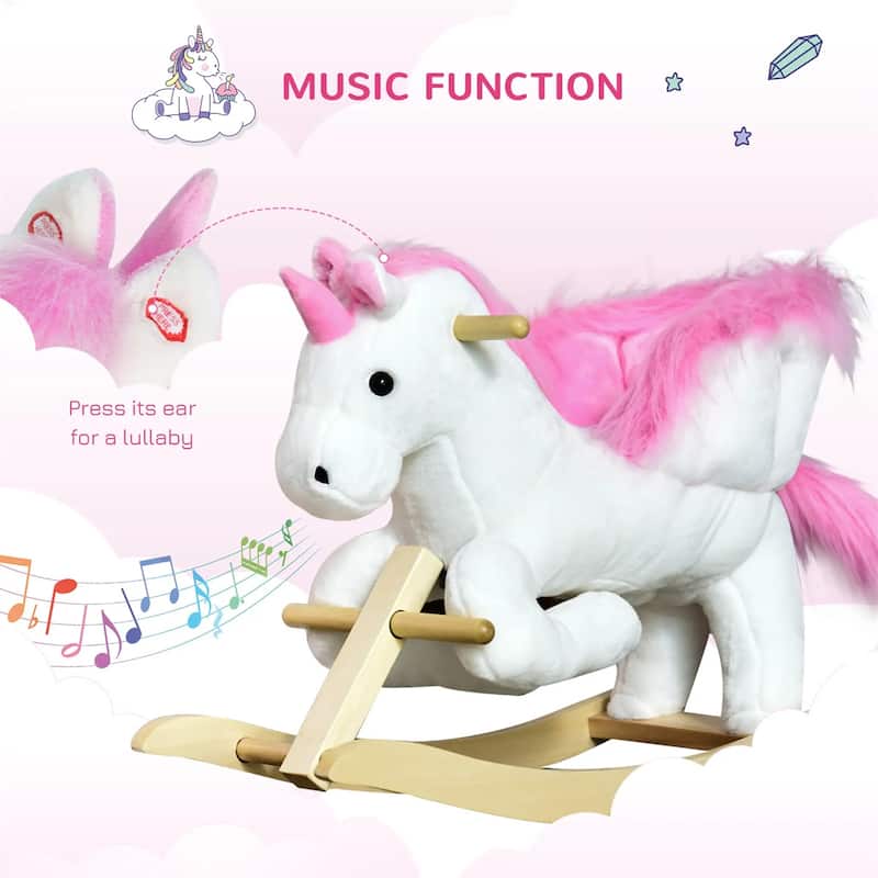 Cotton Candy Pink Plush Unicorn Ride-On Toy with Singing Lullaby - 25.5" L x 12.5" W x 21.75" H