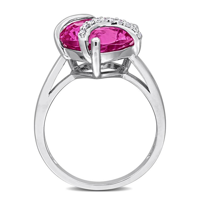 Miadora 7 1/4ct TGW Created Pink Sapphire and Diamond Accent Heart Wrapped Ring in Sterling Silver