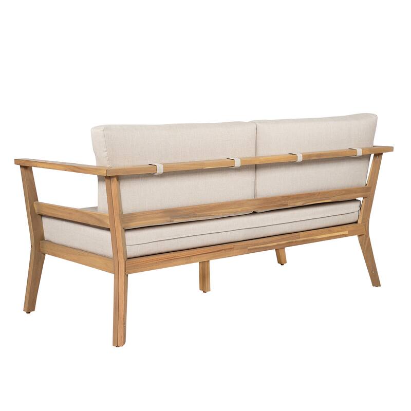 Scott Living - Aisling Outdoor Acacia Wood Loveseat and Coffee Table with Cushions