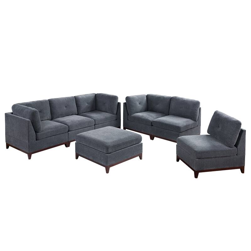 7 Piece Chenille Fabric Modular Sofa Set - Ash Grey