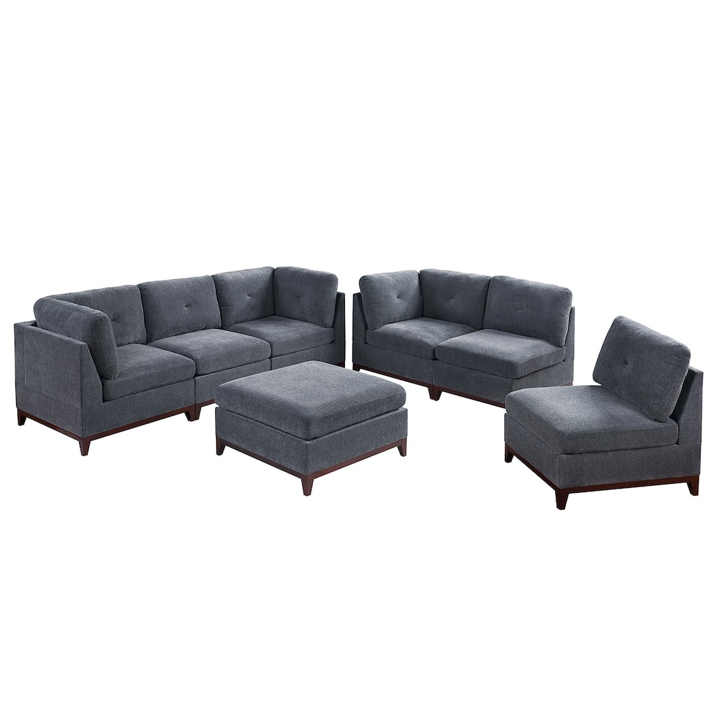 7 Piece Chenille Fabric Modular Sofa Set