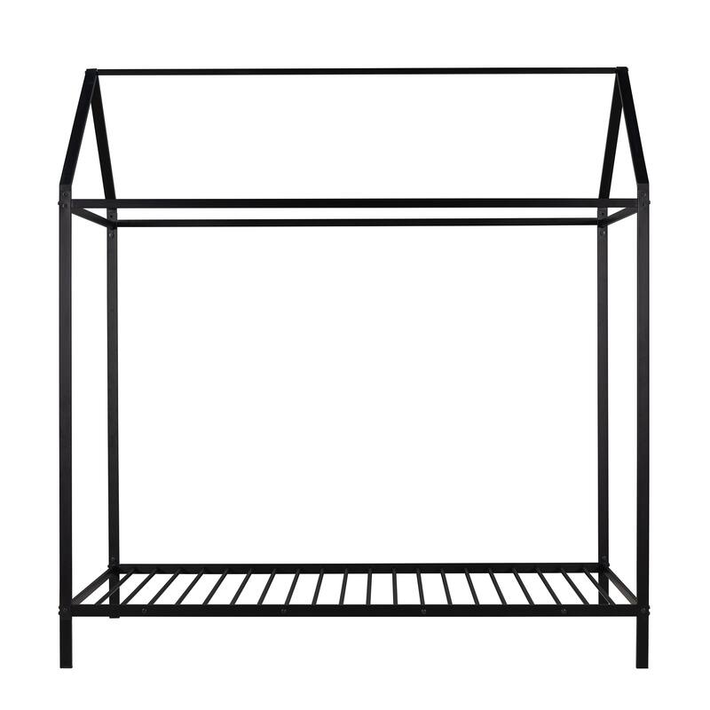 Twin Size Metal House Bed Frame for Kids, No Box Spring Needed, Black