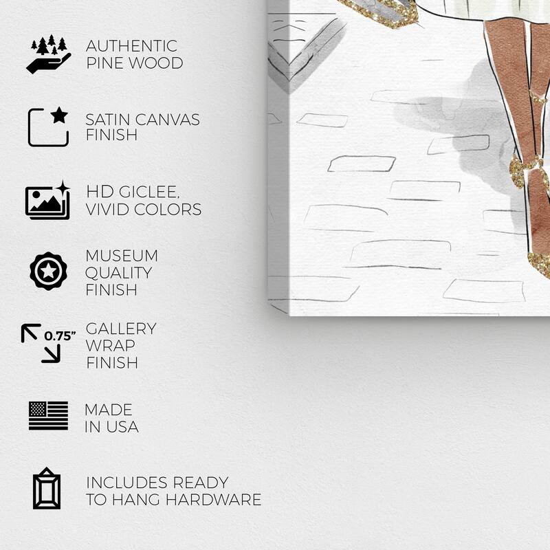 Wynwood Studio Canvas Fashion and Glam Crosswalk of Fashion White and Metallic Gold Glam Wall Art Canvas Print
