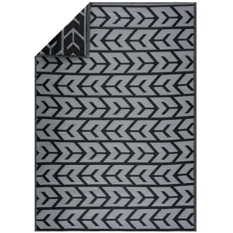 Amsterdam Design 100% Eco-friendly Lightweight Plastic Outdoor Mat/Rug - 4'x6' - Black&Gray