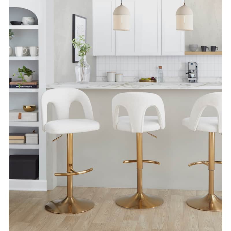 Silver Orchid Ashton Upholstered Adjustable Gold Bar Stool with Rounded T Footrest (Set of 2)