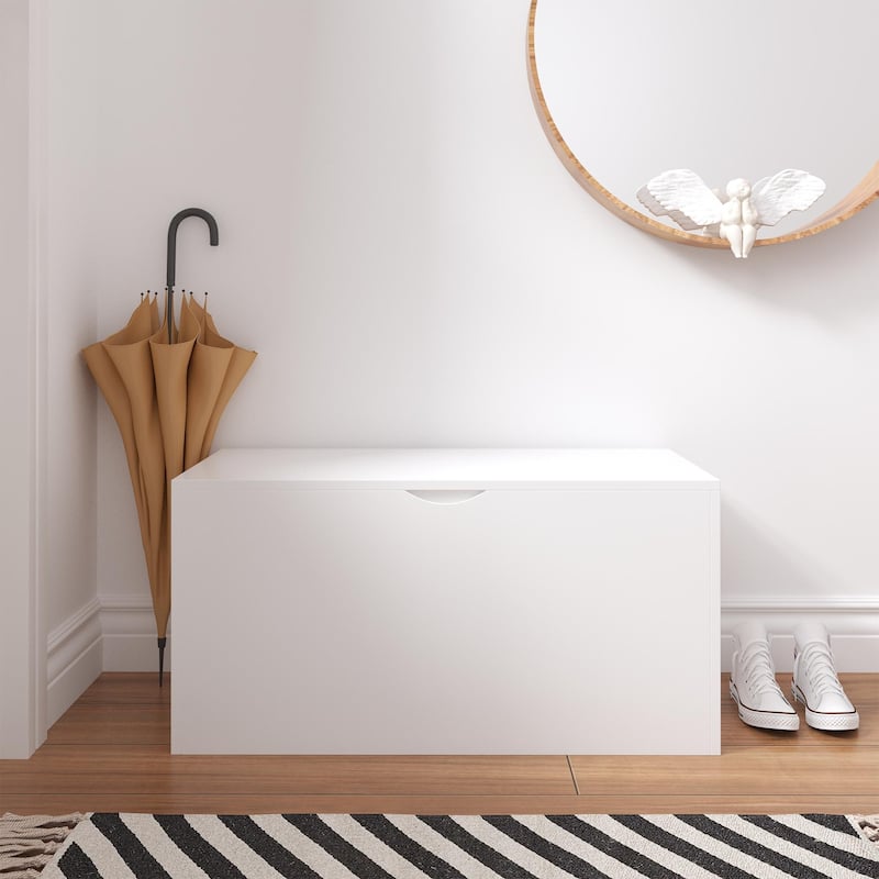 Anmytek White Large Storage Chest with Geometric Panels Toy Box Large Pull-Out Bin for Nursery