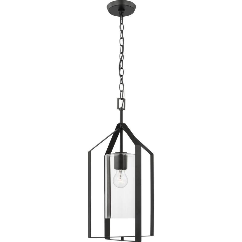 Vertex Collection One-Light Matte Black Clear Glass Contemporary Foyer Light - 12 in x 12 in x 22.5 in