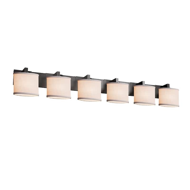 Textile Modular 6-Light Matte Black Bath Bar, White Oval Shade