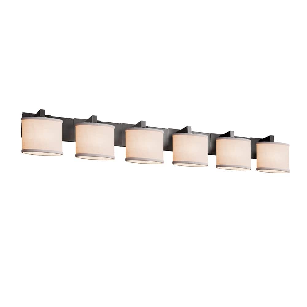 Textile Modular 6-Light Matte Black Bath Bar, White Oval Shade