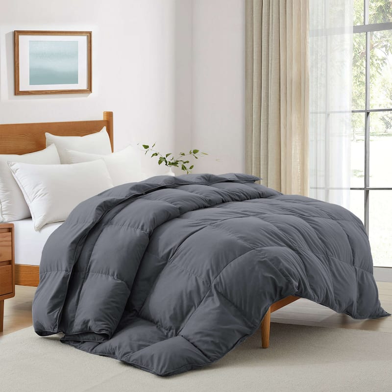 All-Season Medium Warmth White Goose Down Comforter with Premium Fabric - California King - Dark Gray