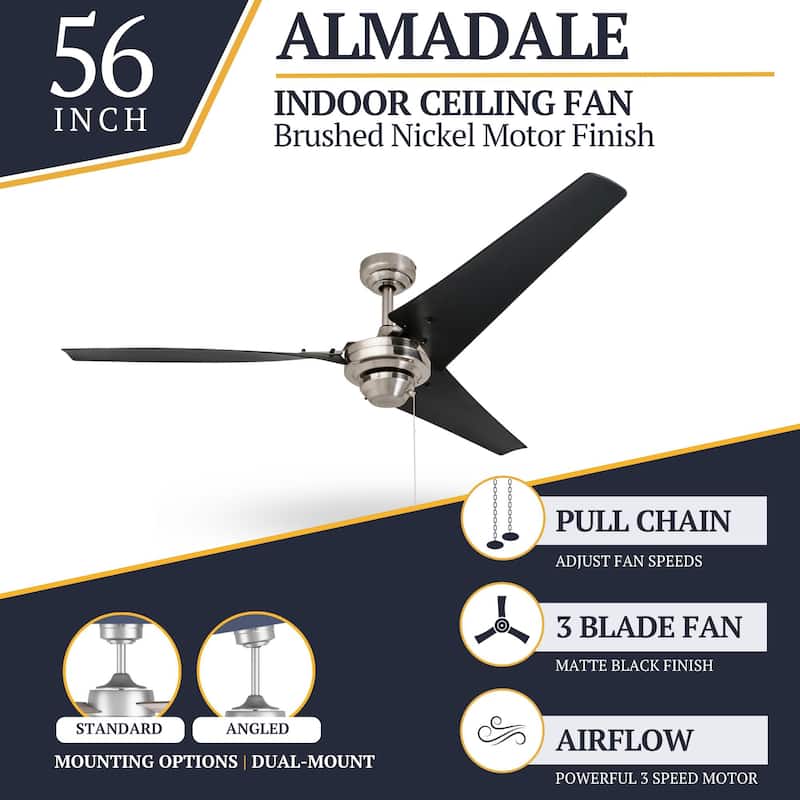 Almadale Black ABS/ Brushed Nickel Energy Efficient Ceiling Fan