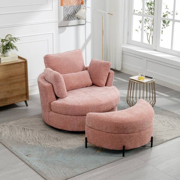 Swivel Accent Barrel Chair and Half Crescent Moon Ottoman Bed Bath