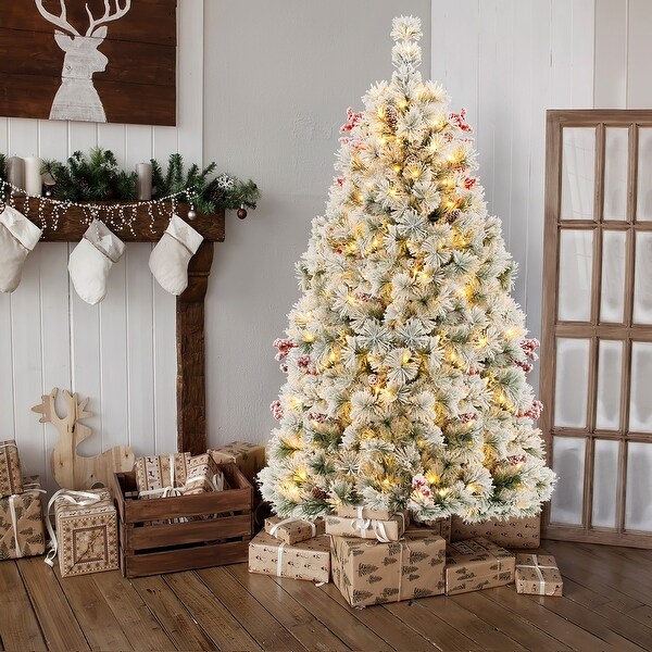 Gymax 4.5 FT Pre-Lit Artificial Christmas Tree Snow-Flocked