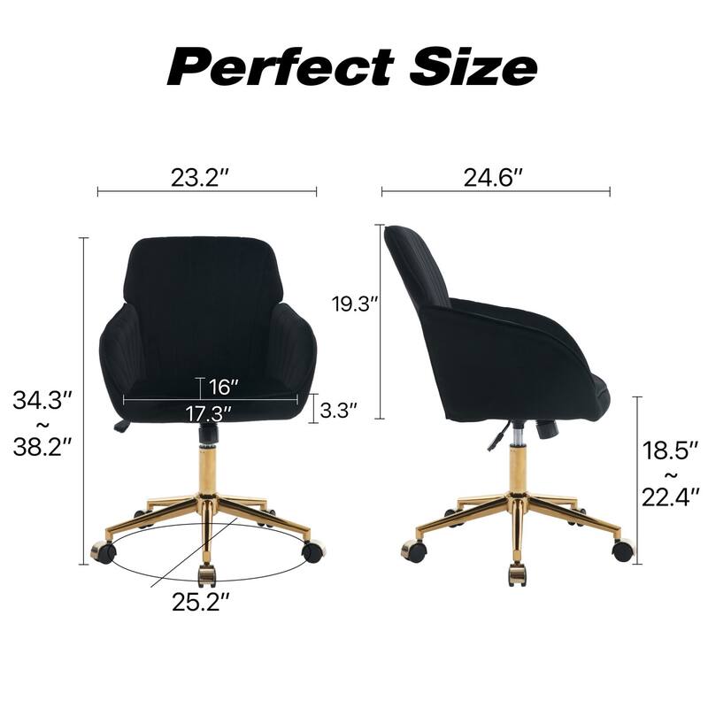 Velvet Adjustable Home Office Swivel Leisure Desk Chair with Gold Base
