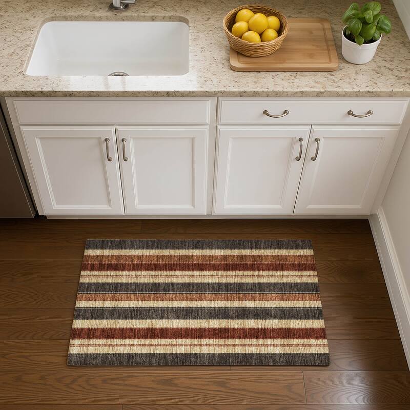 Premium Washable Super Soft Modern Stripe Mayfield Rug - Chocolate - 1'8" x 2'6"