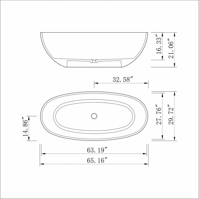 65 in.W Solid Surface Freestanding Flatbottom Soaking Bathtub in Blue - 65.2" x 29.7"