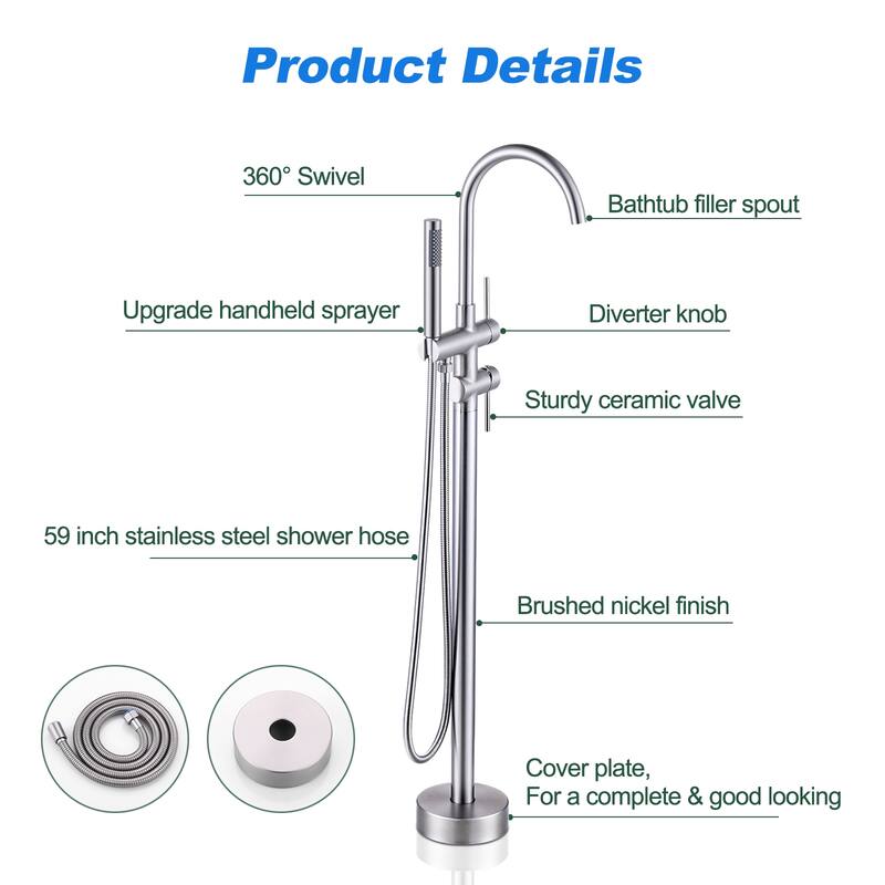 WOWOW Double Handle Freestanding Tub Faucet with Handheld Shower