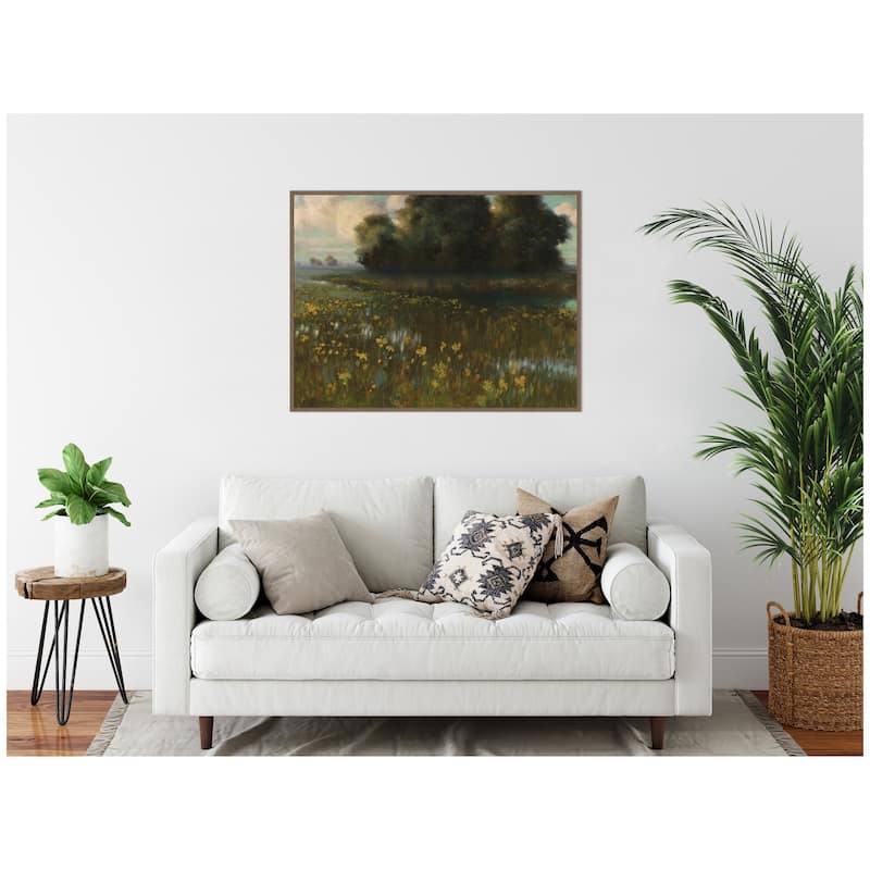 Kate and Laurel Cowslips in a Meadow by Nostalgia Prints Framed Canvas Wall Art Print