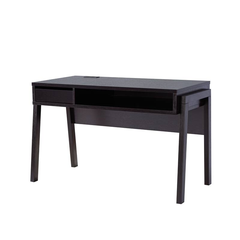 Office Desk, Computer Desk with Hidden Storage Shelve, Drawer and USB/Power Outlet in Red Cocoa