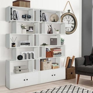 Gymax 2PCS 6-tier Geometric Bookcase S-shaped Z-shelf Bookshelf