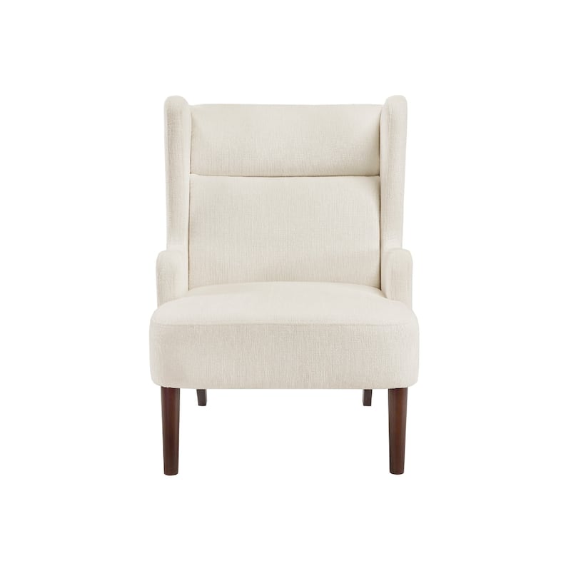 Joen Accent Chair, High Wing Backrest, Beige Chenille, Wood Legs